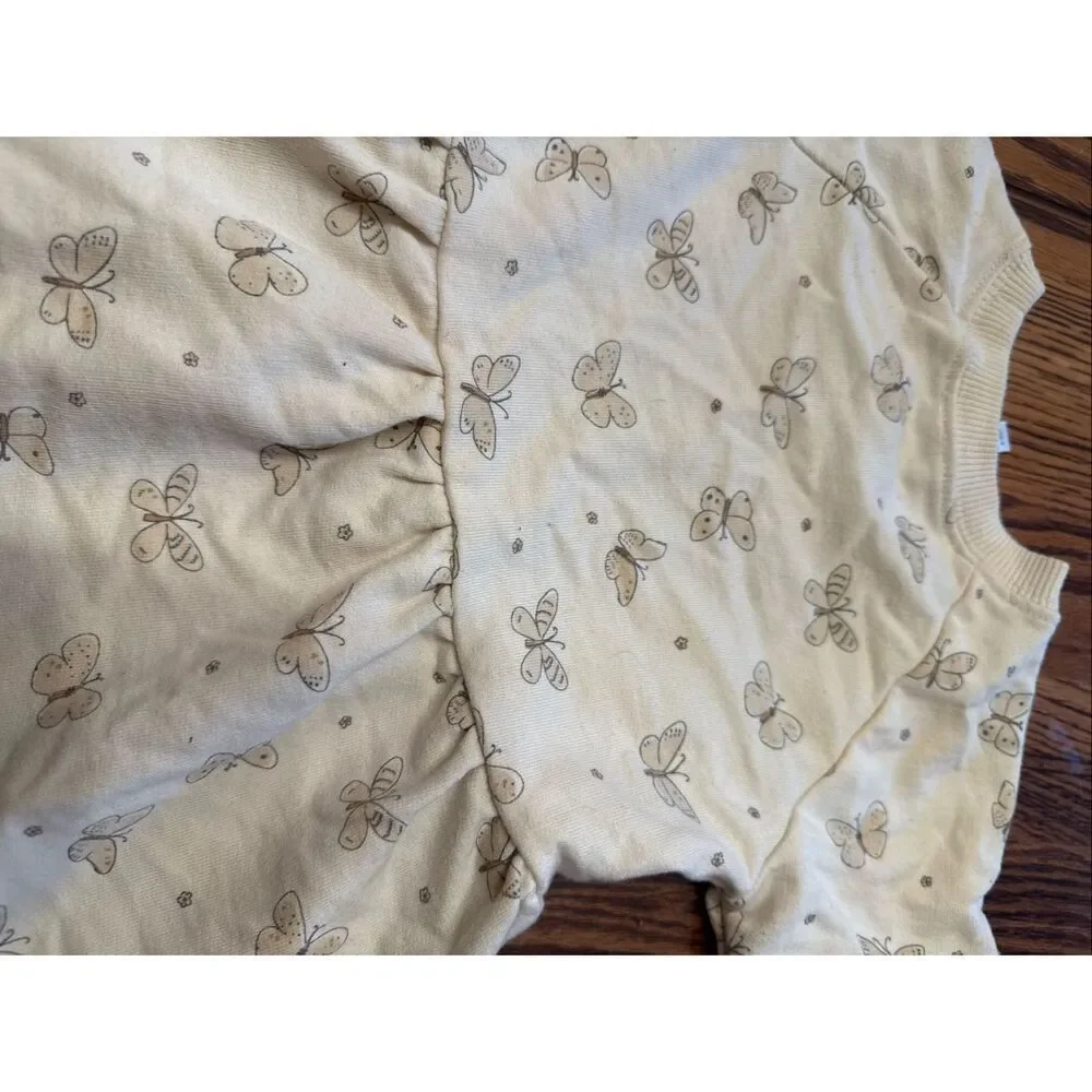 Rylee & Cru Beige Butterfly Raglan Short Sleeve Crew Neck‎ Dress Size 3-6 Months